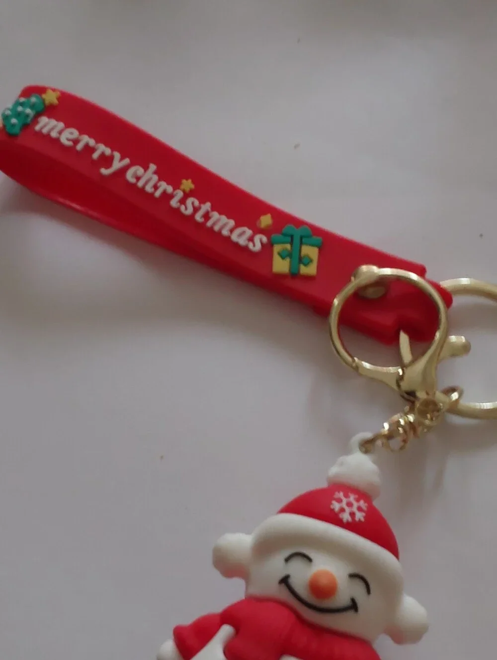 Merry Christmas Red & White Snowman Bag Charm